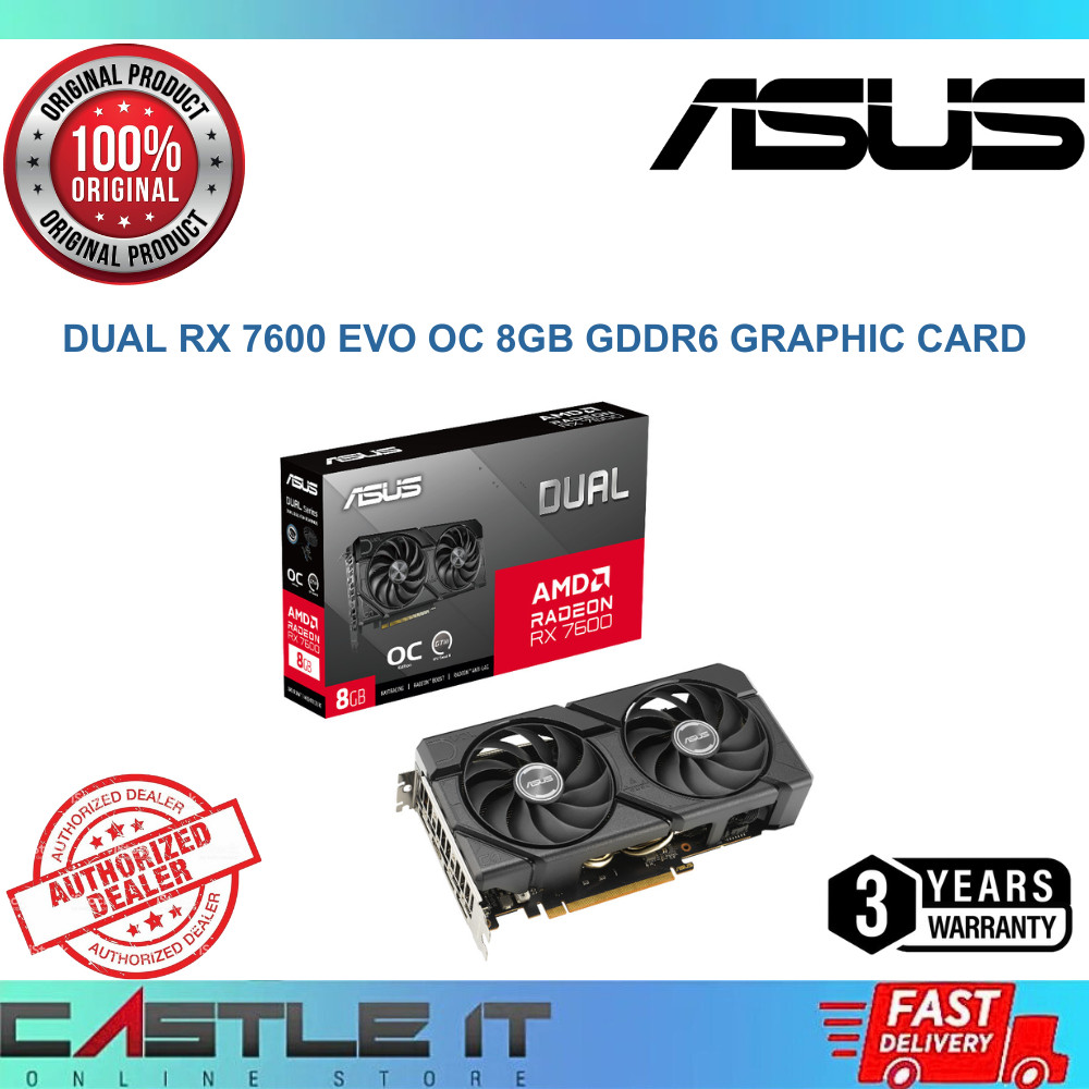 ASUS DUAL RX7600 O8G EVO AMD Radeon RX 7600 OC 8GB GDDR6 Graphic Card ...