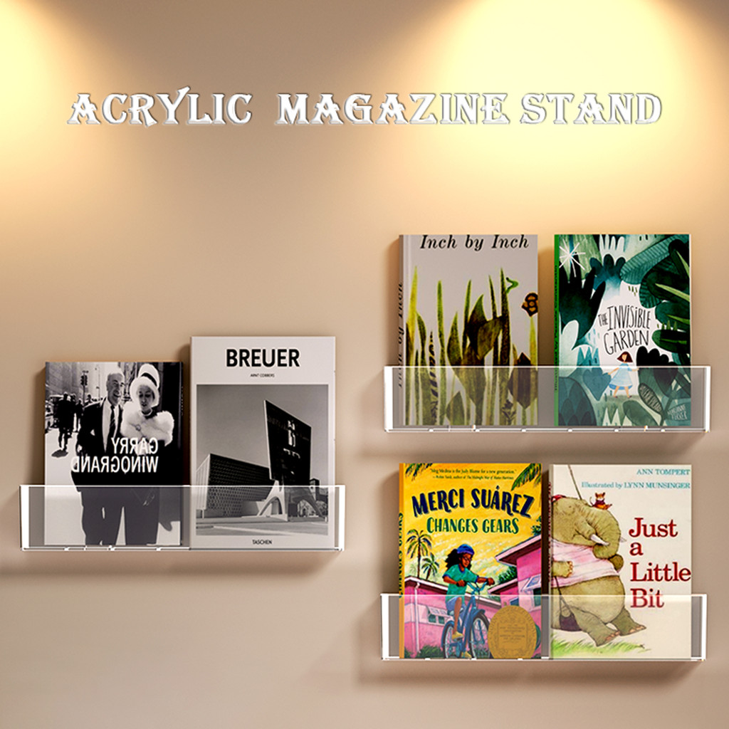 Acrylic Book Display Stand Wall Bookshelf Magazine Storage Rack Behind ...