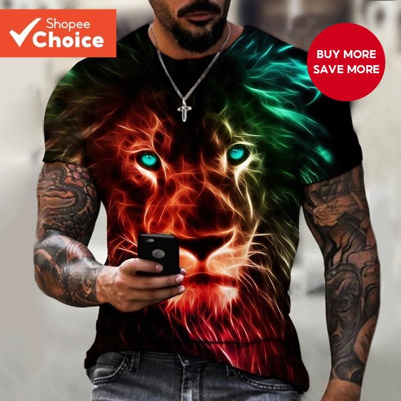 5xl Street Wear Shirt Men 2026.Men's 3D Lion Print Shirt - Oversized S-5XL Streetwear Short Sleeve T ...