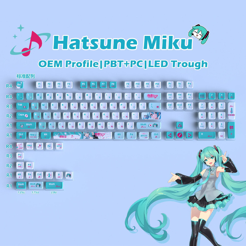 Hatsune Miku Keycap OEM Profile 120 Keys PBT PC Dye Sublimation Light ...