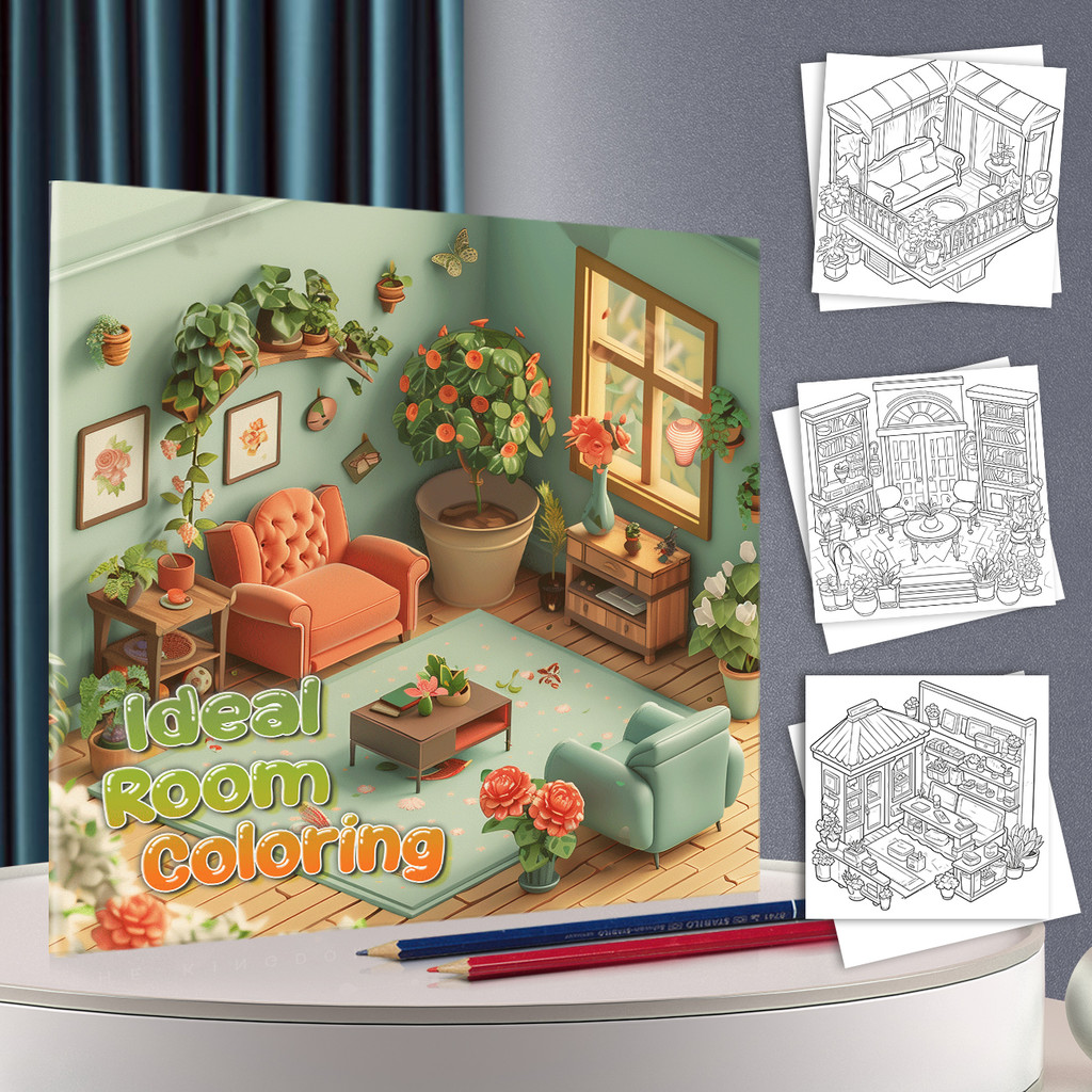 Dream Room Coloring Picture Book, Cartoon Style Miniature Space ...