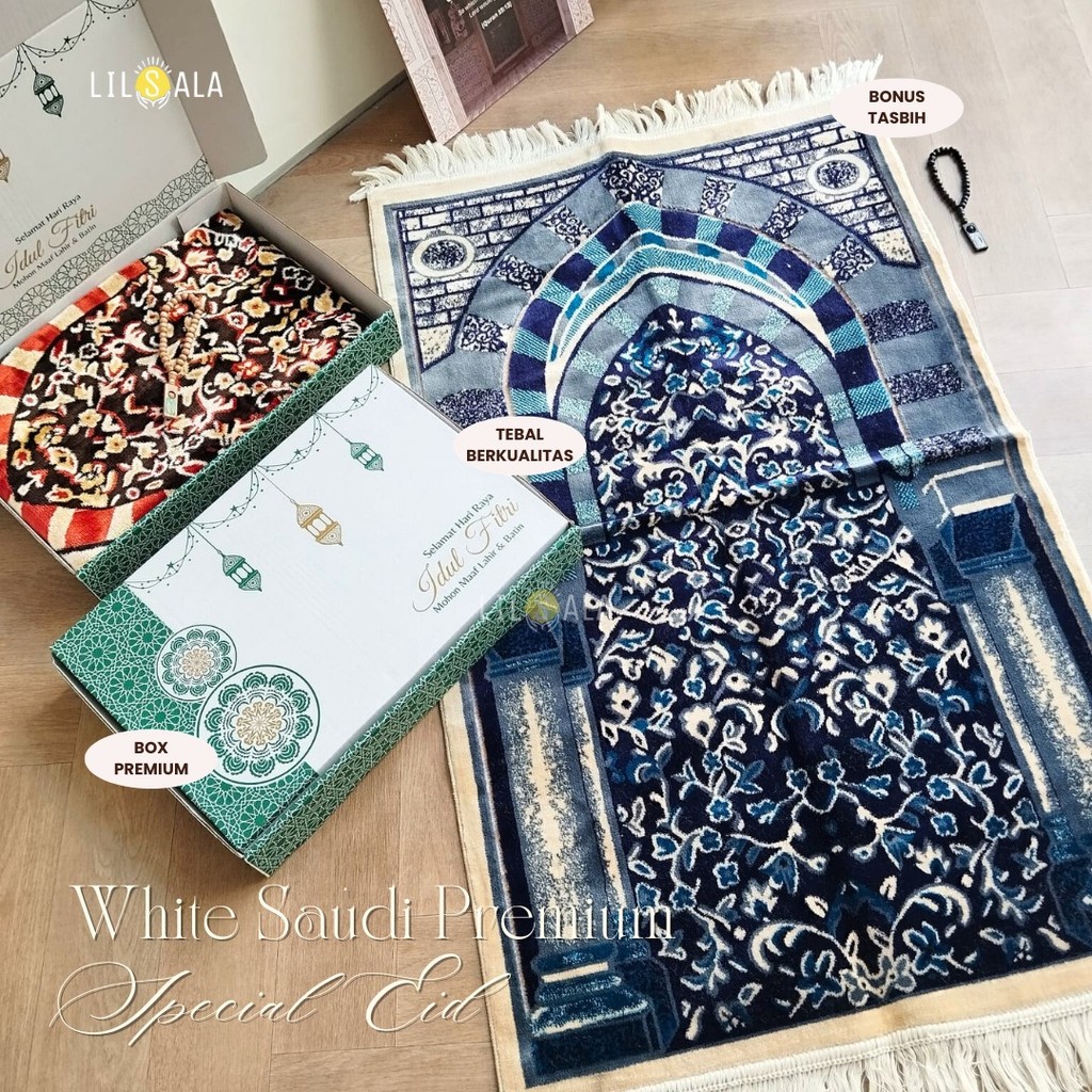 White Saudi Premium Hampers Thick Adult Turkish Prayer Mats Free Tasbih ...