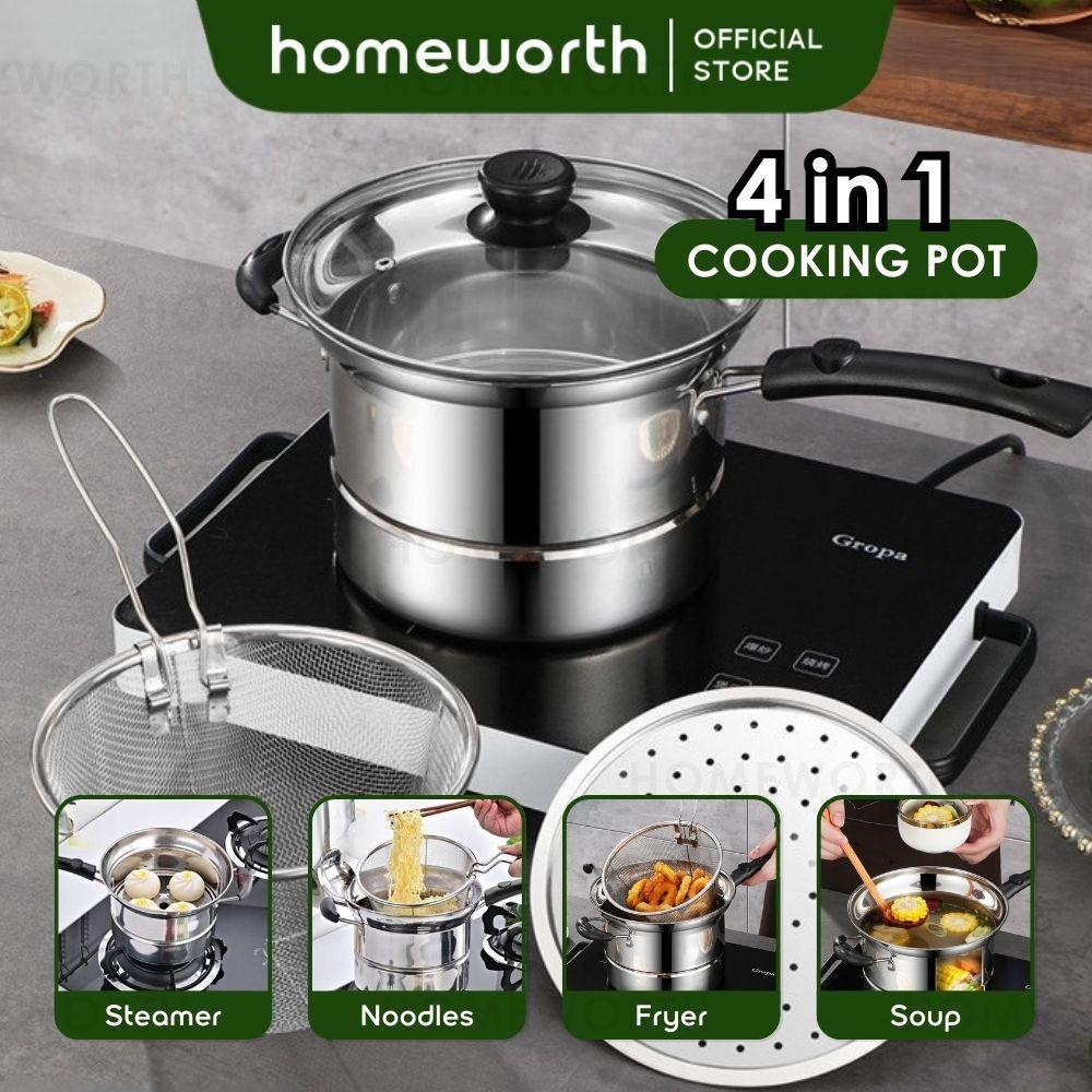 HOMEWORTH Multifunction Cooking Pot Pan Deep Fry Fryer Steam Stew Pot ...