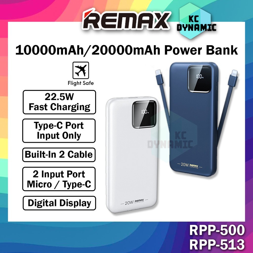 Remax RPP-500 10000mAh Powerbank 22.5W Fast Charging Built In Cable ...