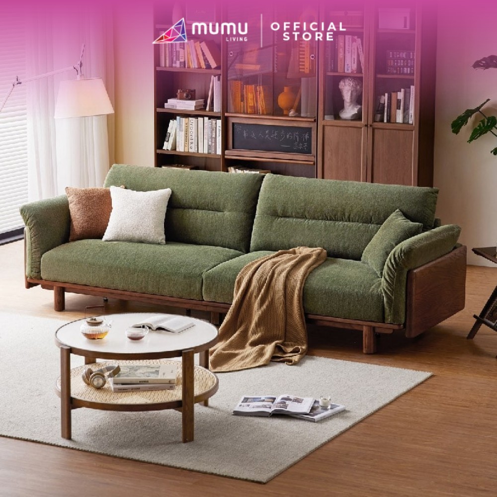 [MUMU Living] Henry Fabric 3 Seaters Solid Wood Sofa (2.14m) | Shopee ...