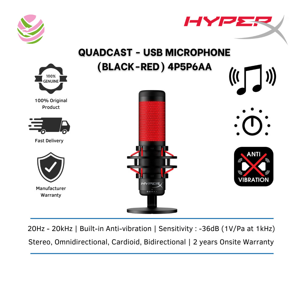 HP HyperX USB Microphone QuadCast 4P5P6AA - Tap-to-Mute Sensor with LED ...