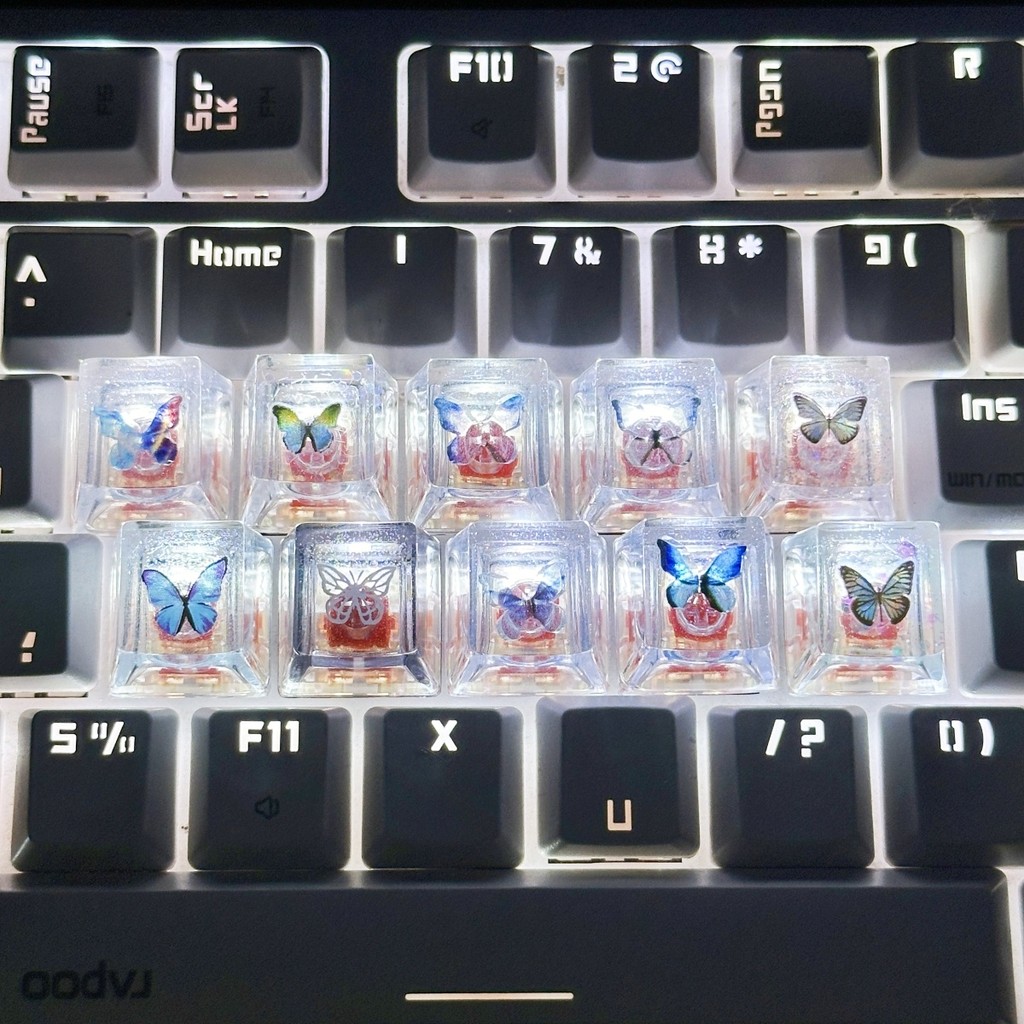 Dark Butterfly Rose Keycap Transparent Mechanical Keyboard Office ...