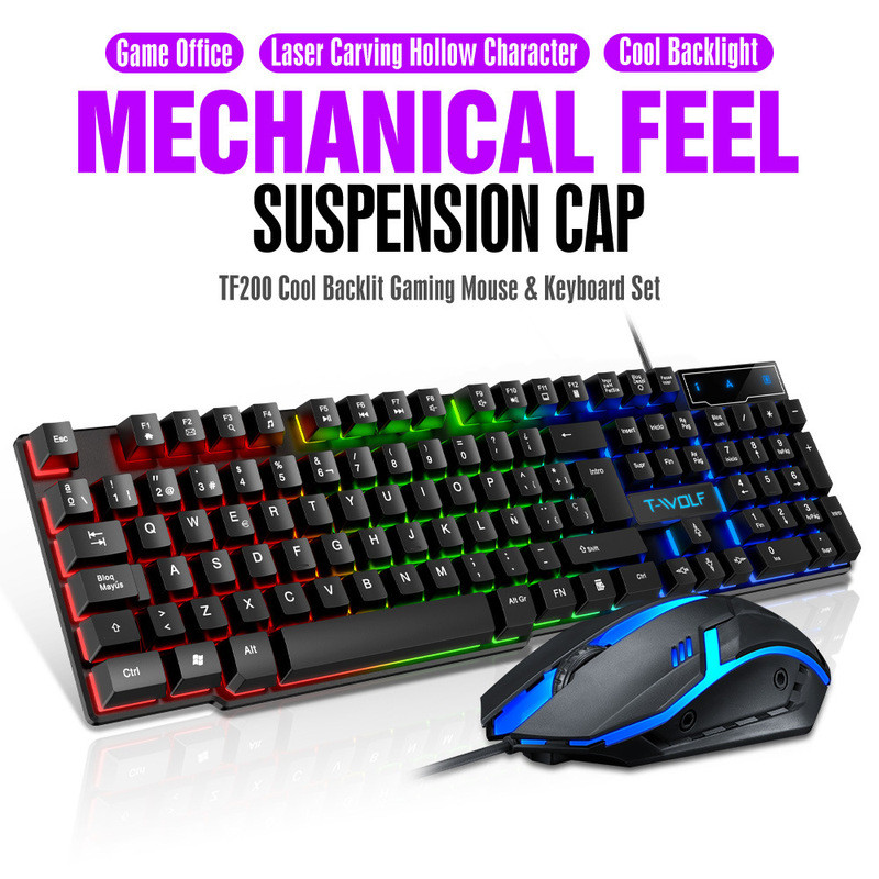 Thunder Wolf TF200 Gaming Keyboard USB Suspended Wired Keyboard Mouse ...