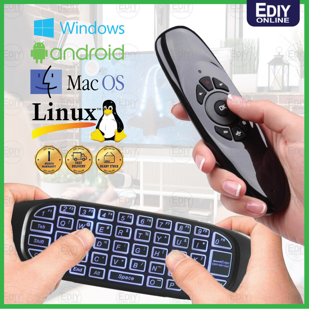 MY【NEW】 C120 Fly Air Mouse keyboard Remote Rechargeable USB Wireless ...