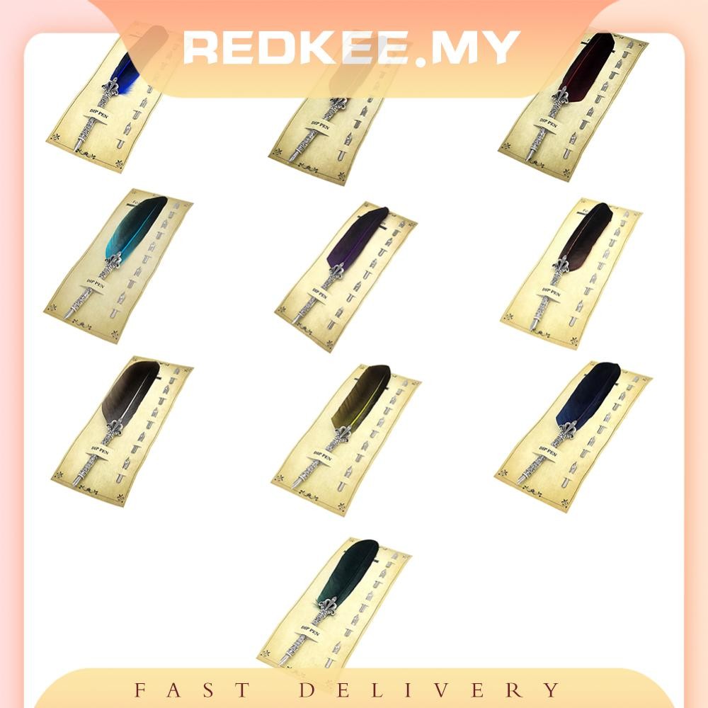 [Redkee.my] Calligraphy Feather Dip Pen with 5 Nib Writing Ink Quill ...