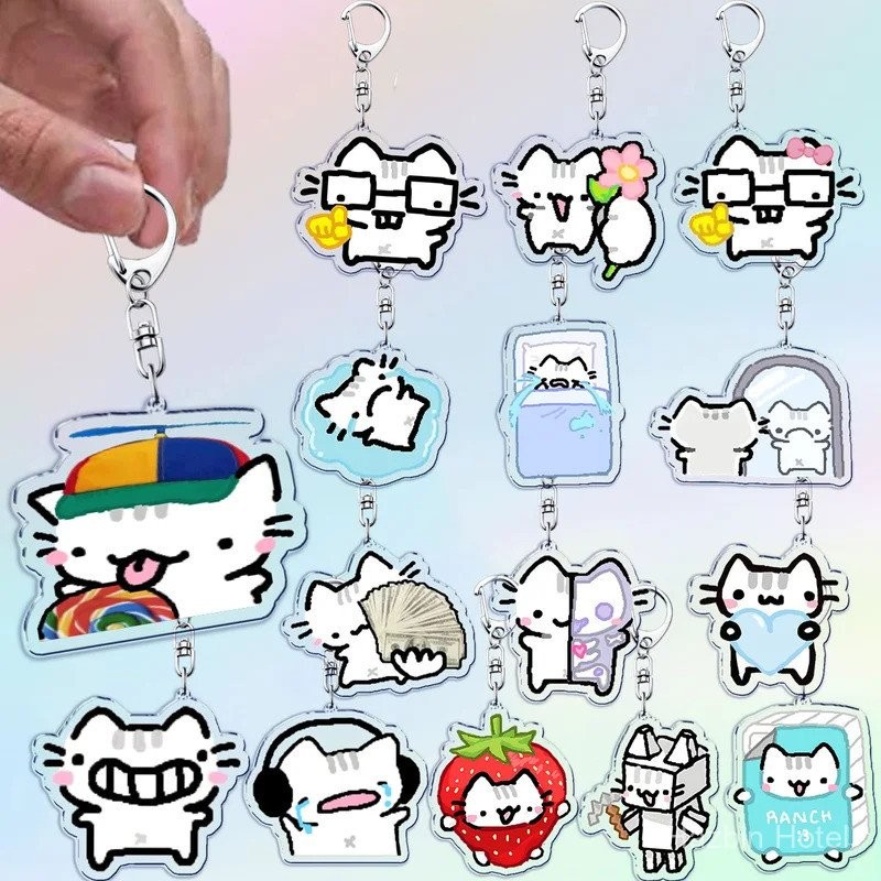Cute Cat Cartoon Keychains for Accessories Bag Funny Meme Kawaii ...