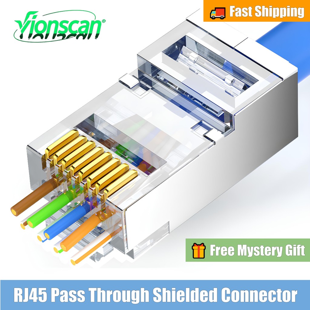 Vionscan Pass Through RJ45 Connector Cat6 Cat6a 30u Gold Plated 8P8C ...