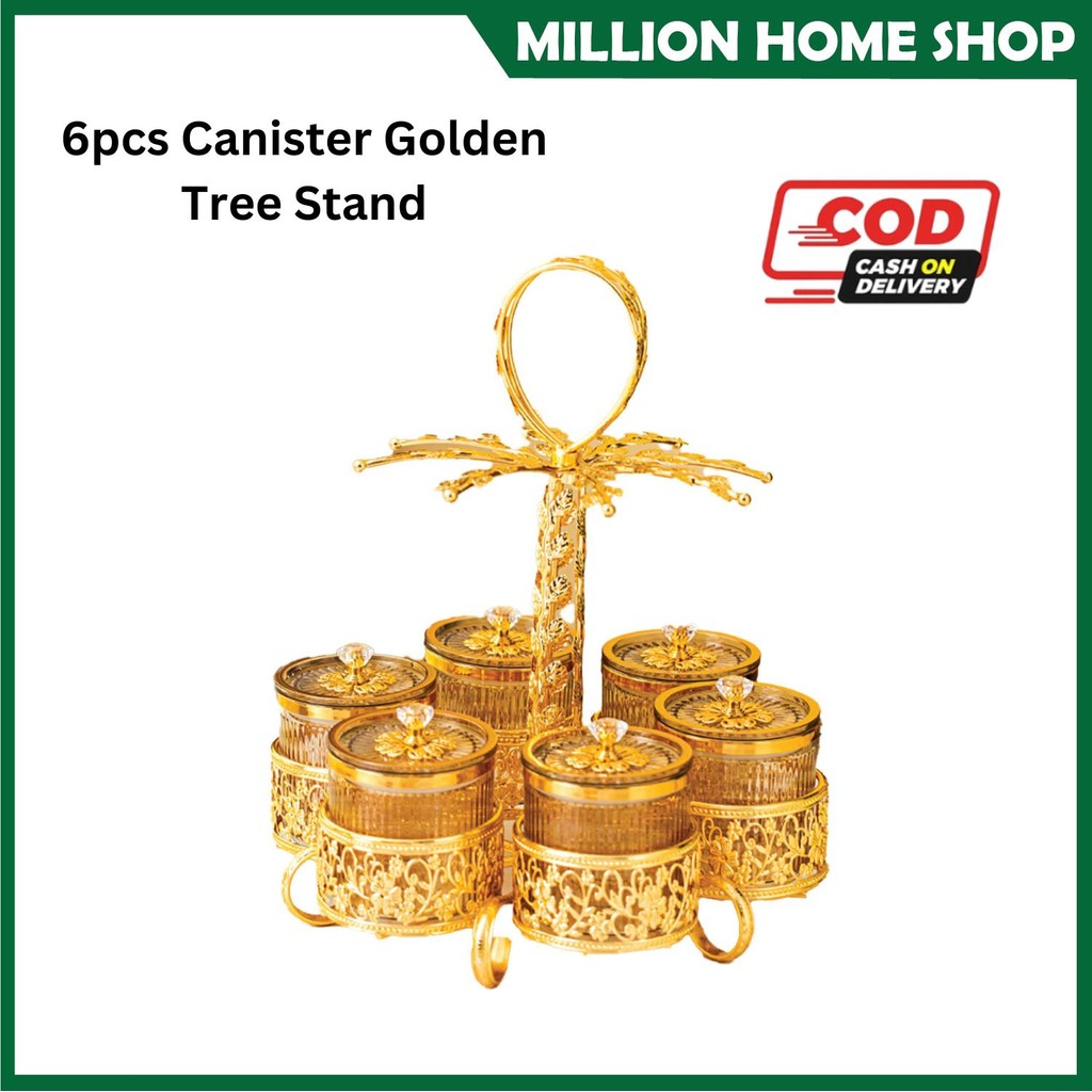 ROYAL LEDANG Canister Golden Serving Coconut Tree Stand (6pcs), Balang ...