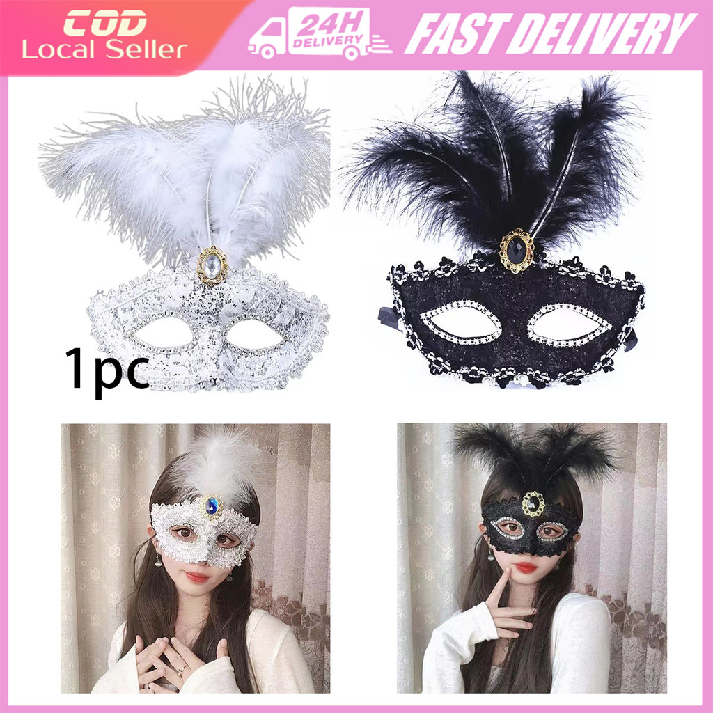 Women Masquerade Long Feather Mask Luxury Peacock Feathers Half Face ...