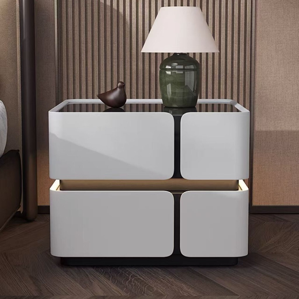 Solid wood bedside table modern minimalist cream style home bedroom ...
