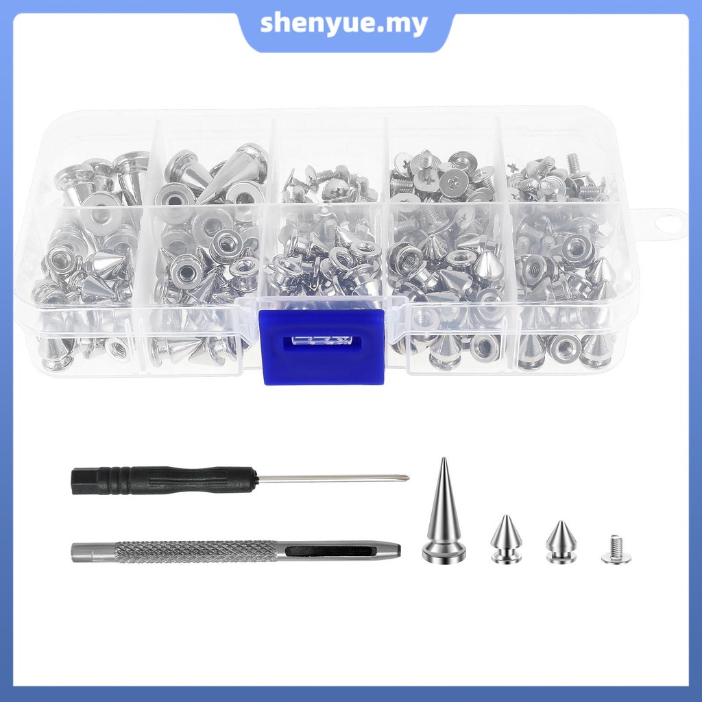 105 Sets Punk Spikes and Studs Kit Zinc Alloy Silver Cone Spike and ...