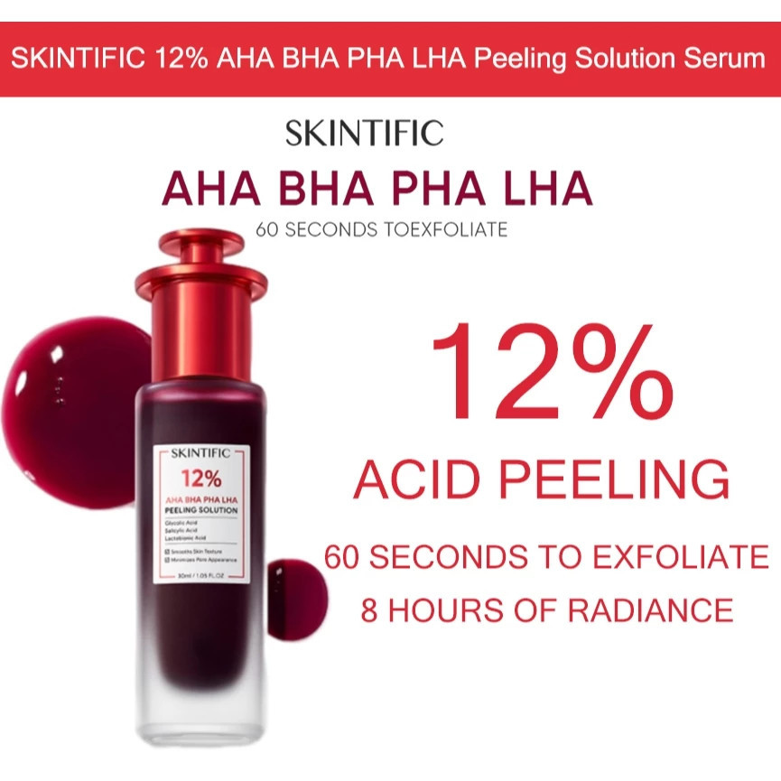 SKINTIFIC 12% AHA BHA PHA LHA Peeling Solution Serum 30ml Whitening ...