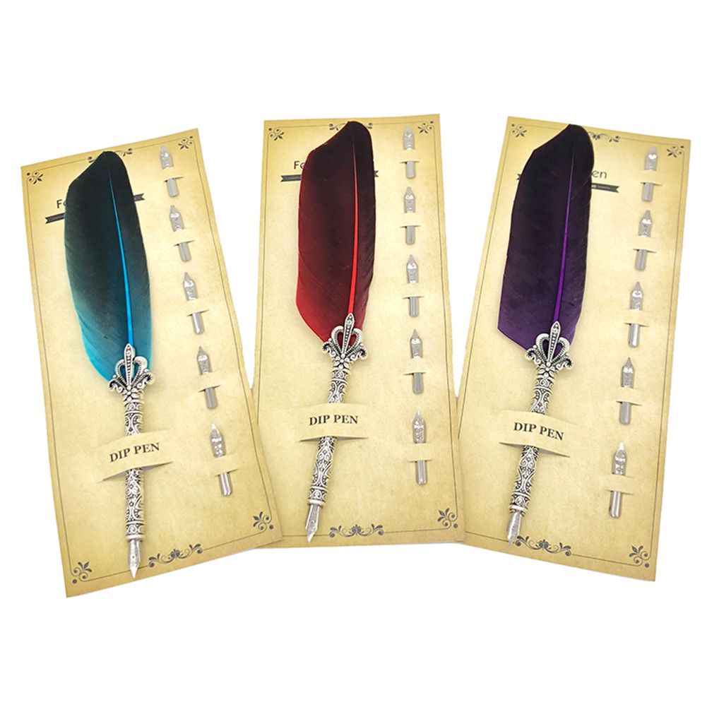 [Redkee.my] Calligraphy Feather Dip Pen with 5 Nib Writing Ink Quill ...