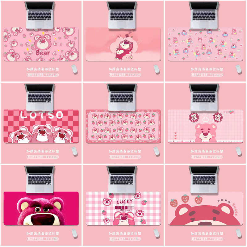 Strawberry Bear Mouse Desk Mat Oversized Pink Cute Office Keyboard Mat ...