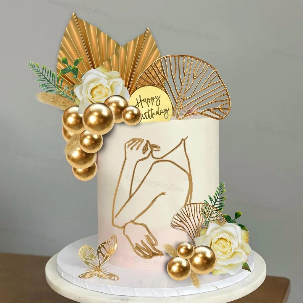 Cake Decoration | Gold Artificial Ginkgo Leaf Acrylic Birthday Cake Topper I3334749425 - View #8