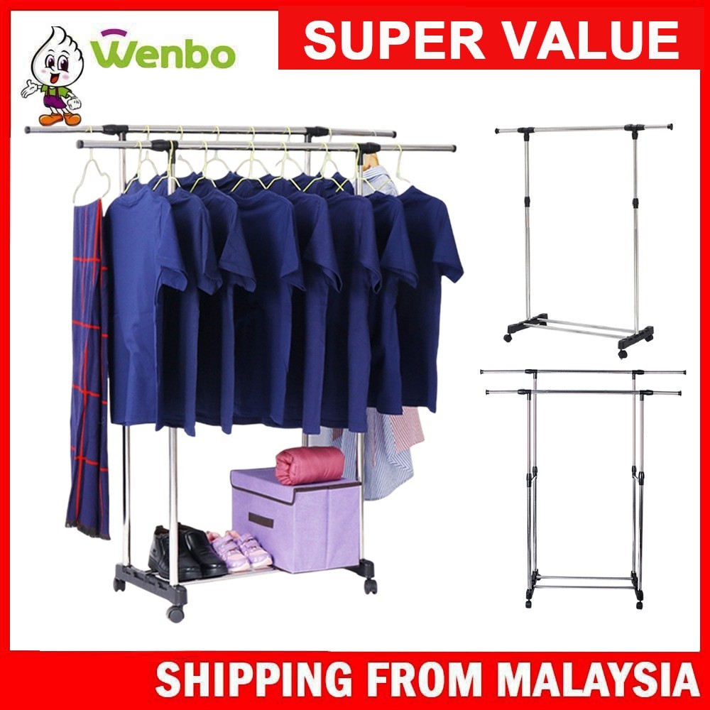 Wenbo Rak Pakaian Single / Double Pole Clothes Rack Clothes Hanging ...