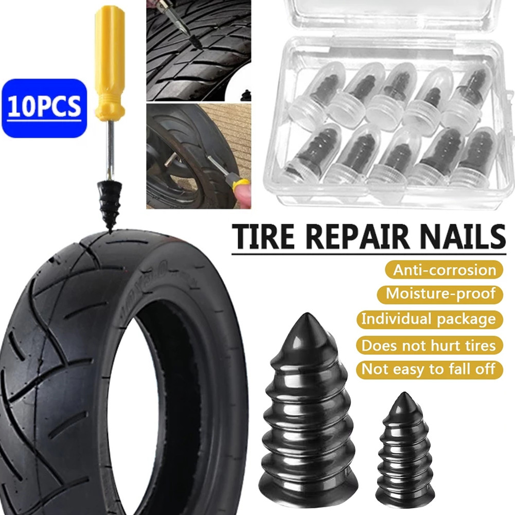 10pcs/set Car Tubeless Vacuum Tyre Puncture Repair Kit New Screw Nails Tire Patch Plug Fix High Hardness High Wear Resistance