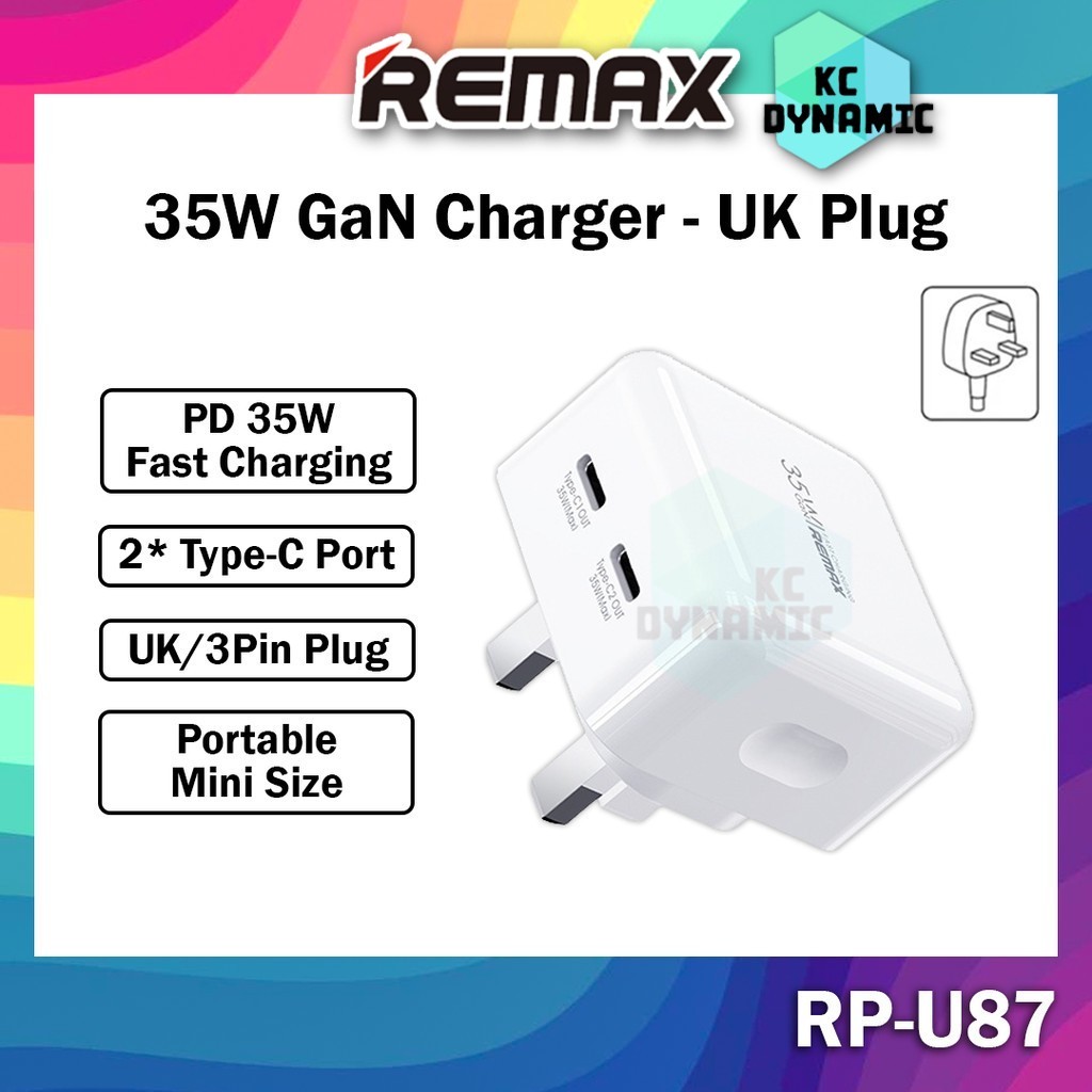 Remax RP-U120 20W Charger Set Fast Charging Charger Adaptor UK Plug ...