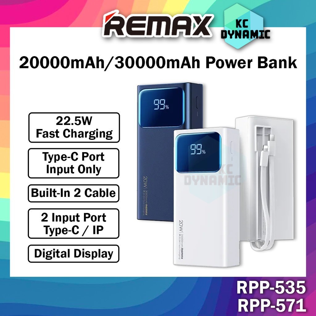 Remax RPP-535 20000mAh Powerbank 22.5W Built in Cable Power Bank Remax ...
