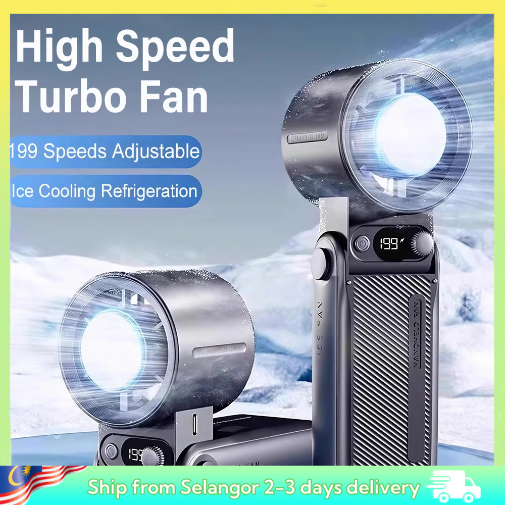 Portable Handheld Turbo Fan Ice Cooling Hand Fan Foldable Hanging Neck ...