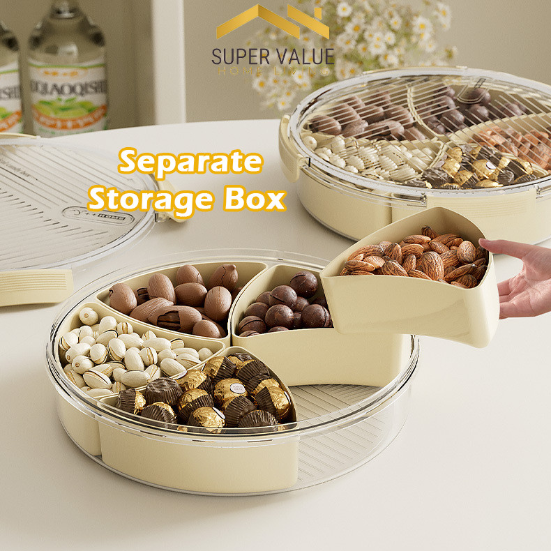 Candy Snack Fruit Storage Box Tray Divider Compartment Lid Sealed Food ...