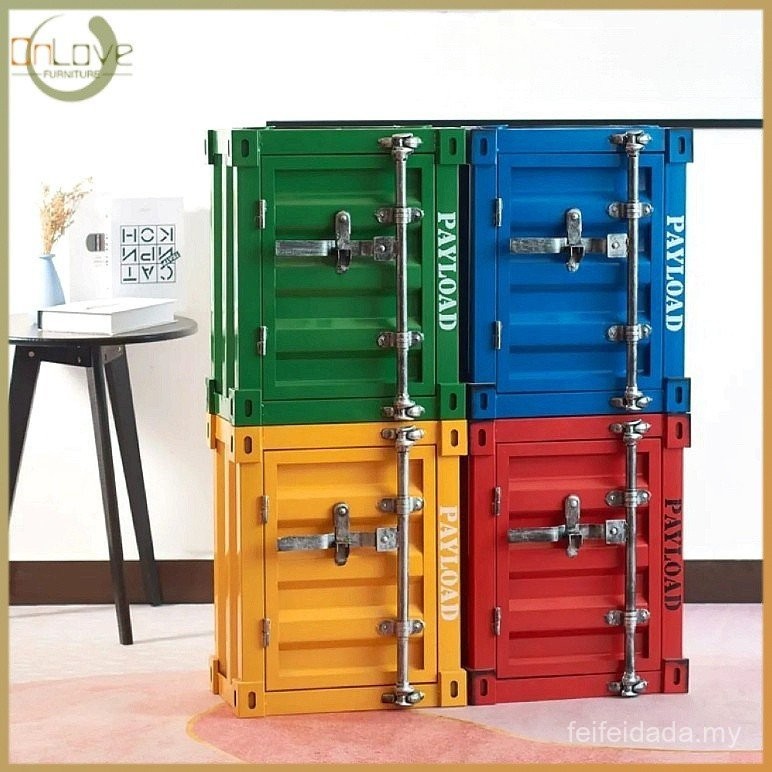 Industrial Style Container Bedside Table Bedroom Small Mini Cabinet ...