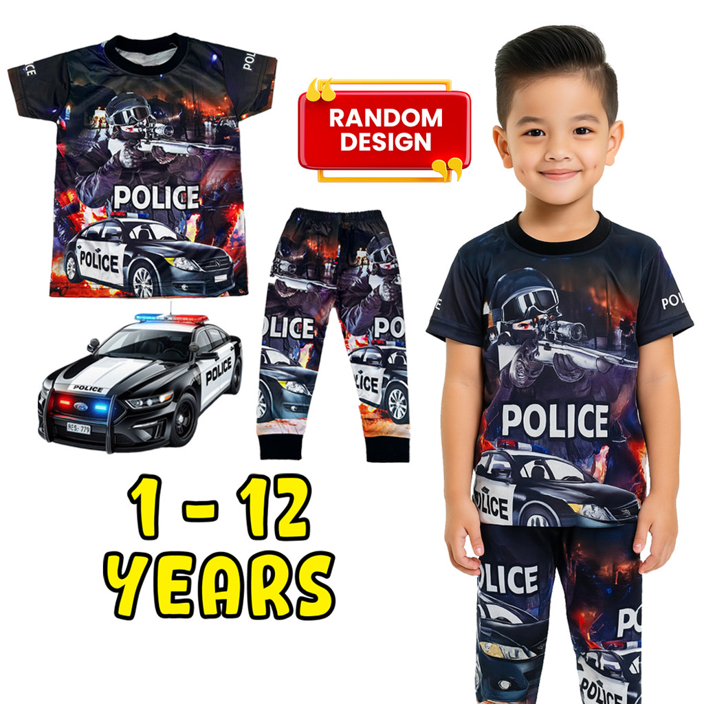 (1-12Y) Baju Tidur Budak Full Print POLICE GRAPHIC Microfiber Pajamas ...