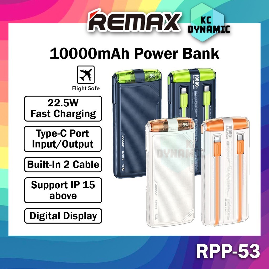 Remax RPP-53 10000mAh Powerbank 22.5W Fast Charging IP 15 Built-In ...