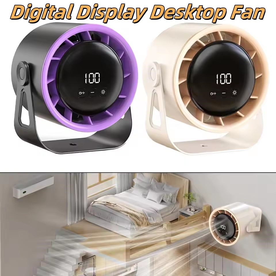 Wall-Mounted Desk Fan Rechargeable Small Table Fan Digital Display ...