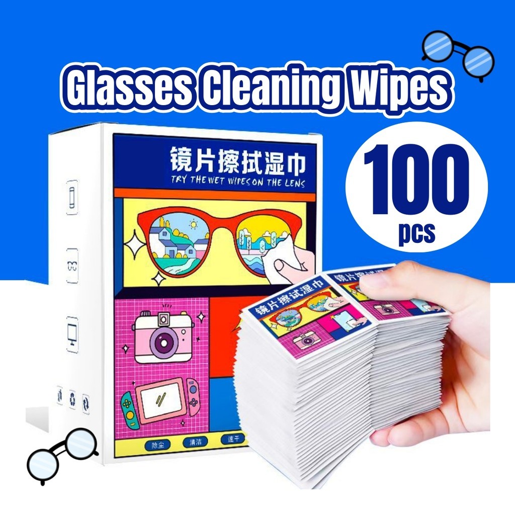 (100 PCS) Spectacles Wipes Glasses Disposable Cleaning Wet Tissue Anti ...
