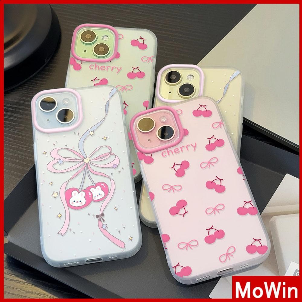 Movin For iPhone16 11 Pro Max iPhone Clear Case Matte Anti-fingerprint  Case Soft TPU Pink Cherry Bowknot Compatible With iPhone15 Pro max 14 13 12 