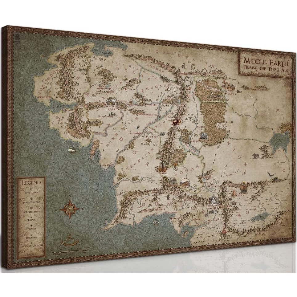 Lord of The Rings Map of Middle Earth Canvas Wall Art Prints Retro ...