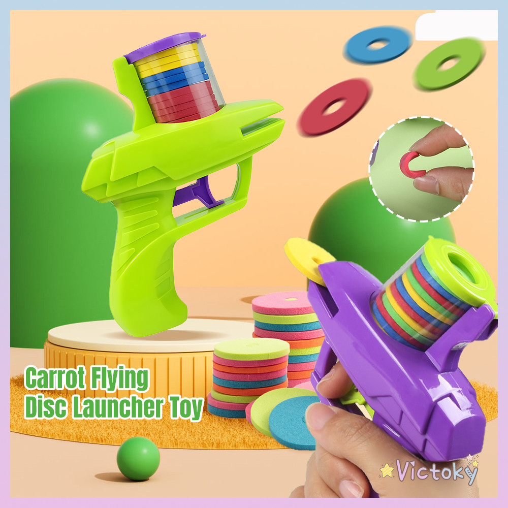 Victoky Mini Flying Disc Launcher Disc Gun EVA Safety Carrot Gun Soft ...
