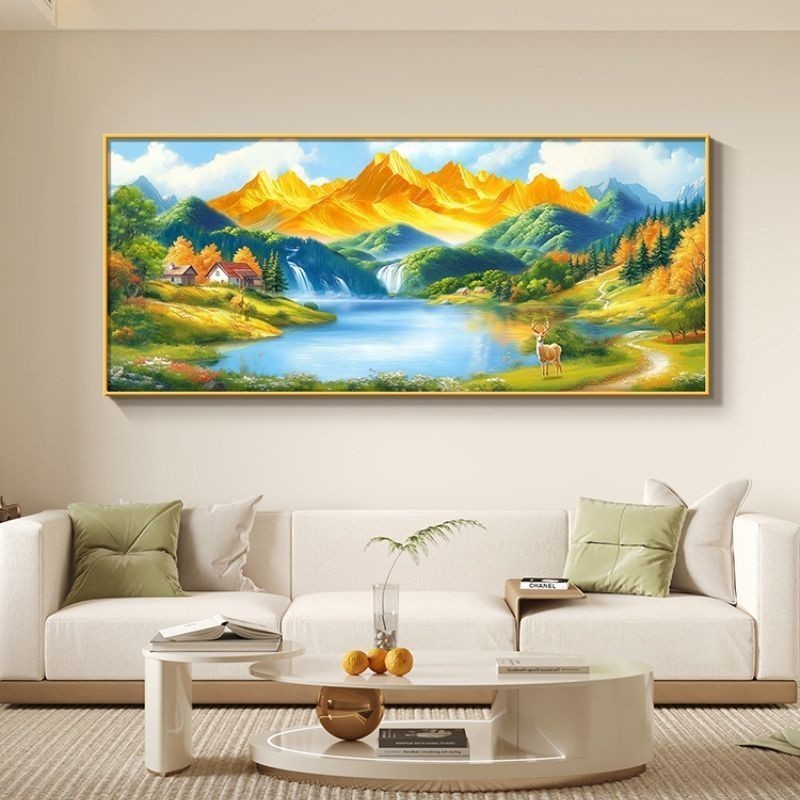 decorative painting 背靠金山客厅装饰画沙发背景墙日照自粘山水风景聚宝盆壁画山水画 现货 25.6.21 | Shopee ...