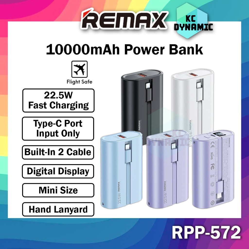 Remax RPP-572 10000mAh Powerbank Mini Fast Charging Built In Cable ...