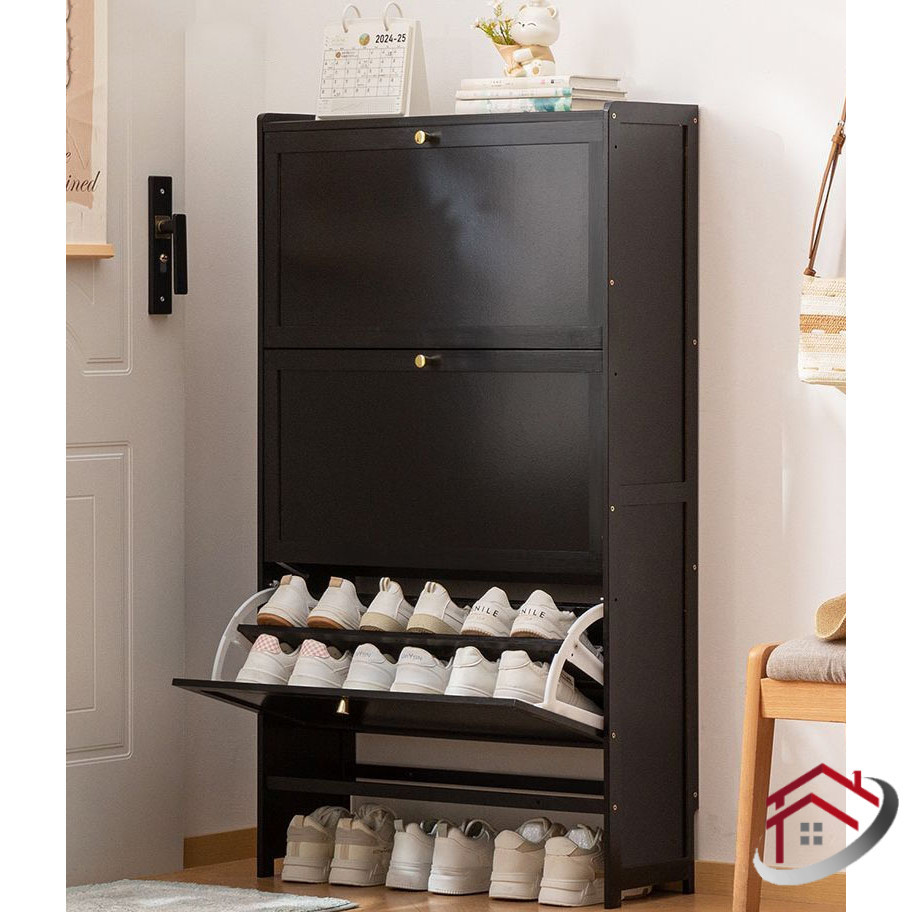 Ultra-Thin Shoe Cabinet Flip Shoe Rack W17/24cm Black Shoe Storage Rack ...