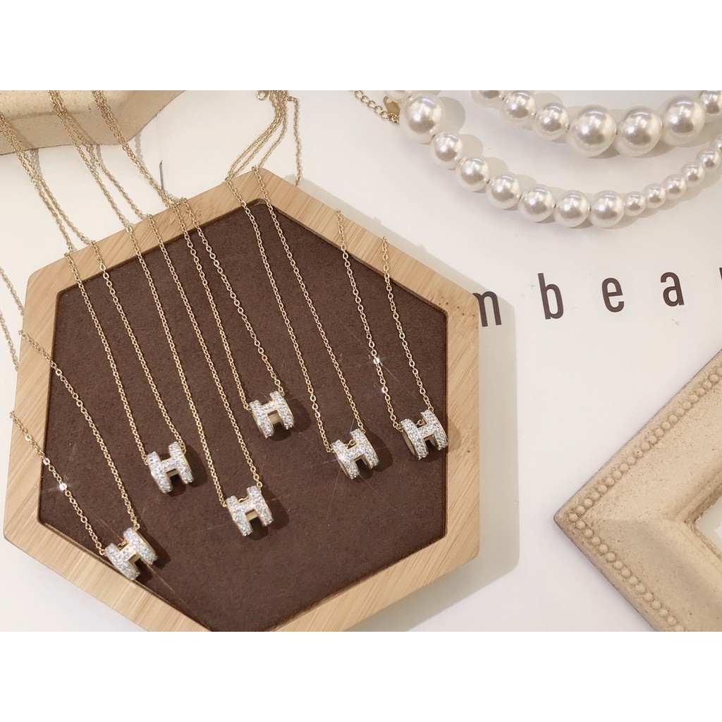 Casual Hermès Necklace Chain Letter H Logo Choker Titanium Steel ...