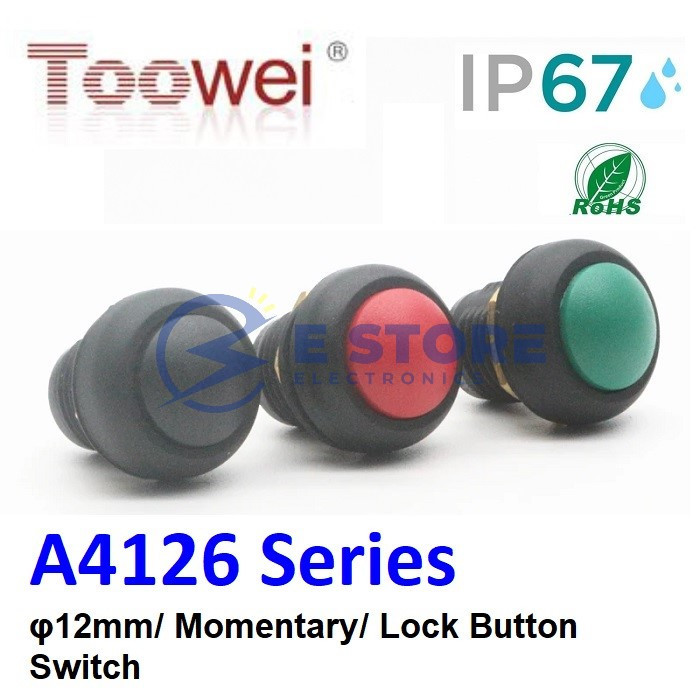 Toowei A4126 Series Water Proof Push Button Switch/ φ12mm/Momentary ...