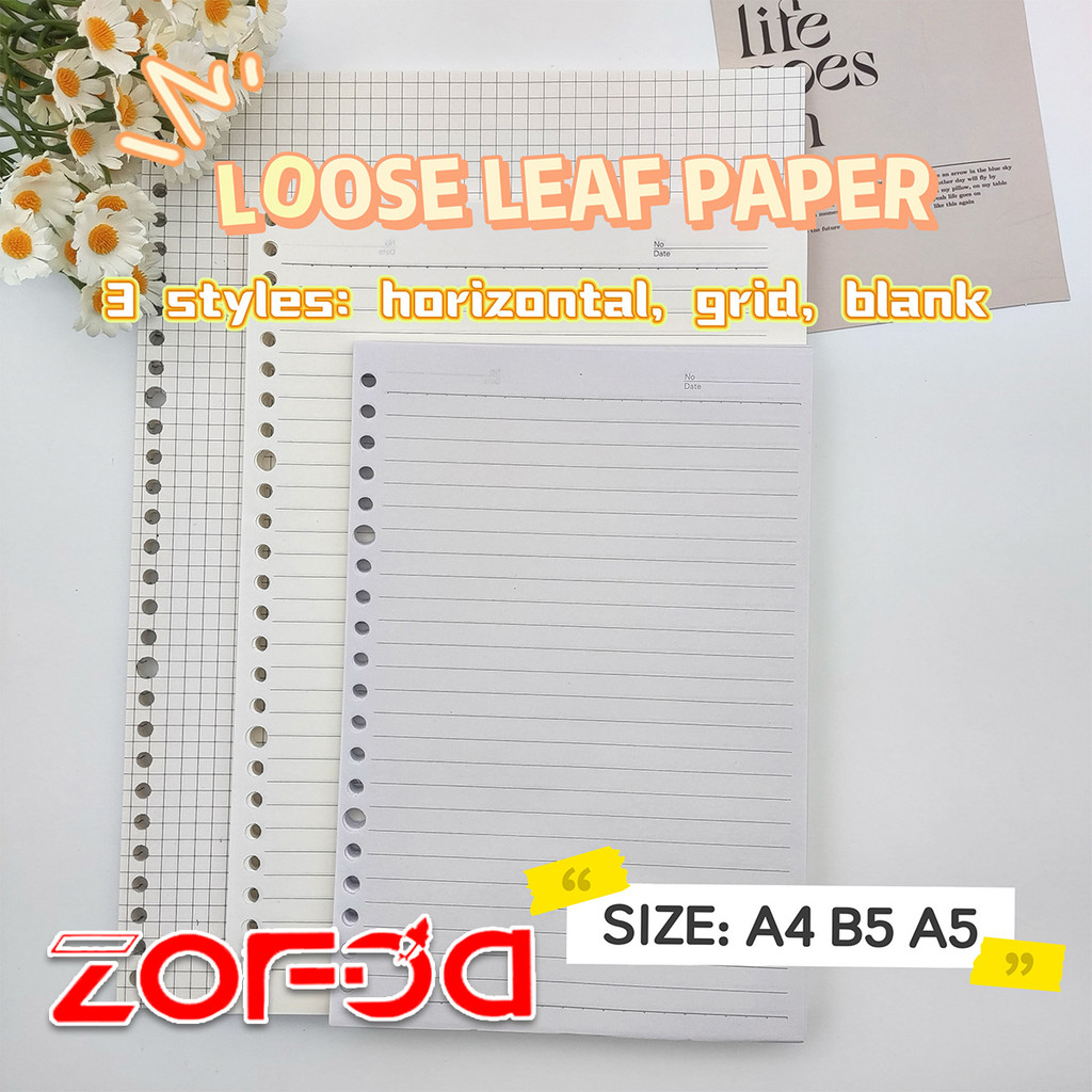 3Pcs Refill Loose Leaf Binder Paper for A5/B5/A4 120Pages Blank Grid ...