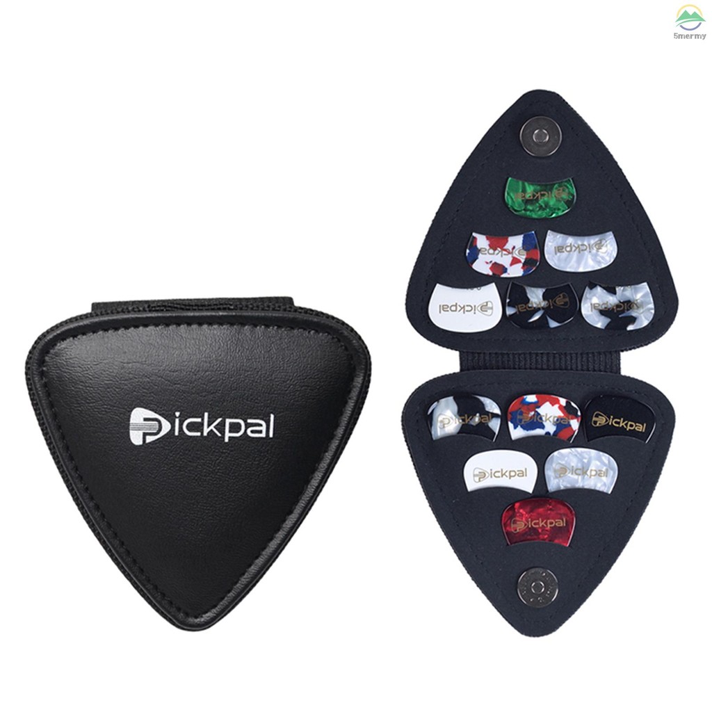 Vaguelly PU Leather Guitar Pick Holder Case - 12 Slot Plectrum Storage Pouch, Black
