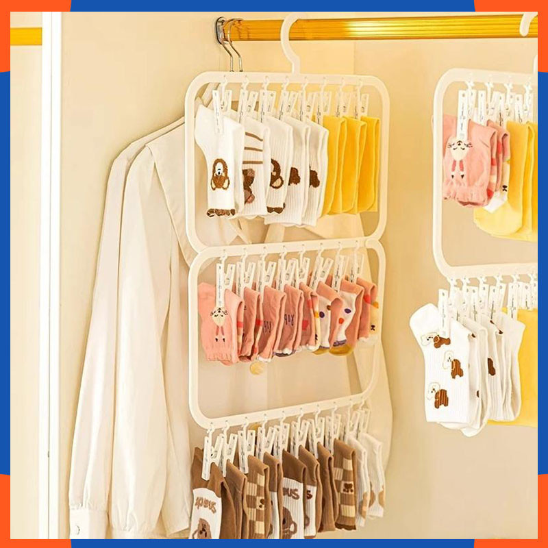 Baby Kids Clothes Hanger 3 Tier Drying Rack Wardrobe Socks Rack ...