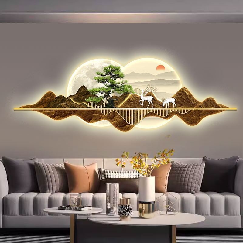 Decorative Painting LED Light Painting Living Room Sofa Carved Wall ...