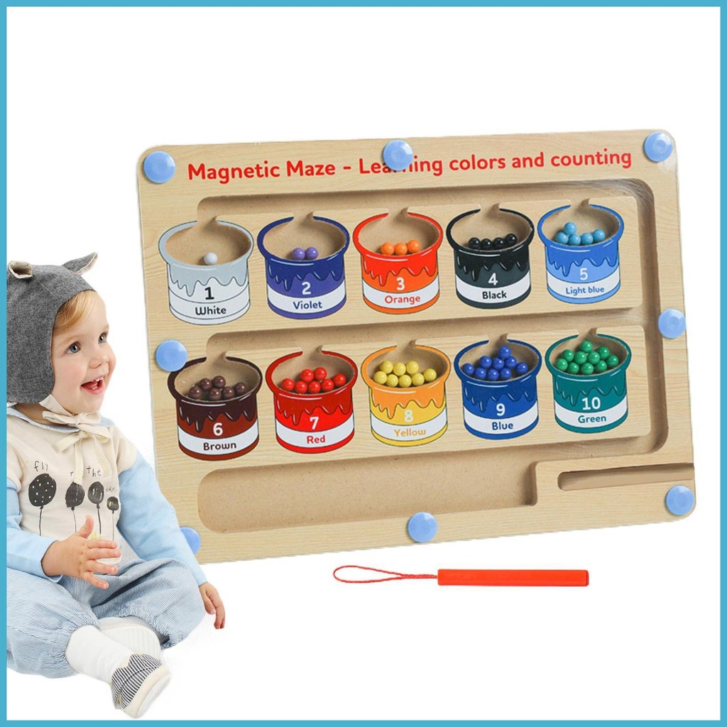 Color and Number Maze Counting Matching Toy Wooden Magnetic Number Maze ...