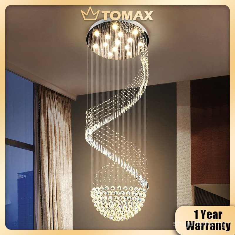TOMAX Modern LED Spiral Crystal Chandelier Lighting for Foyer Stair ...