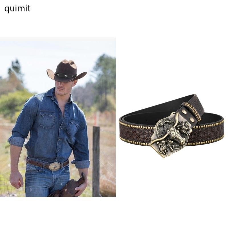 ELEPHANTBOAT® Western Cowboy Belt For Men PU Leather Bull Buckle Floral
